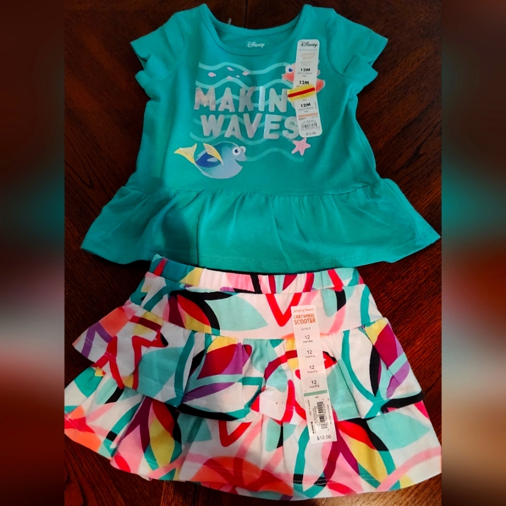 NWT 12M girls scooter & Nemo top Jumping Beans